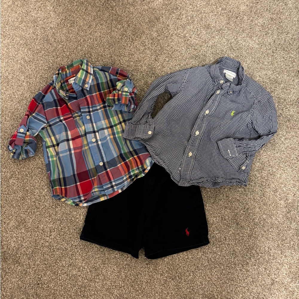 Ralph Lauren Red and Blue Matching Button Down Shirt Set